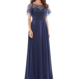Missoni Blue Maxi Gown with Flutter Sleeves and Bateau Neckline